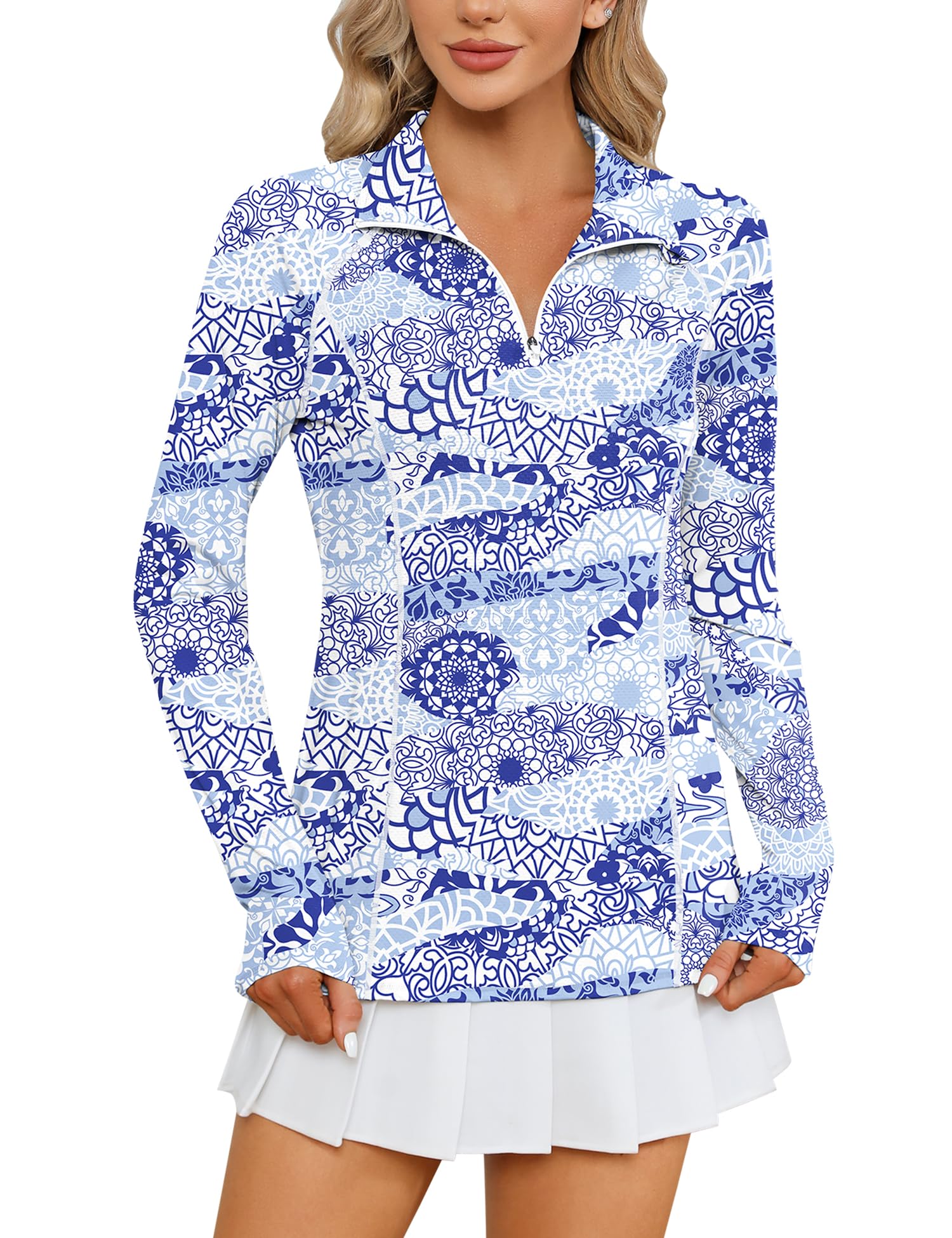 LOMON Women Long Sleeve Shirts Sun Protection 1/4 Zip Summer Quick Dry Hiking Shirts Quarter Zip Pullover for Women