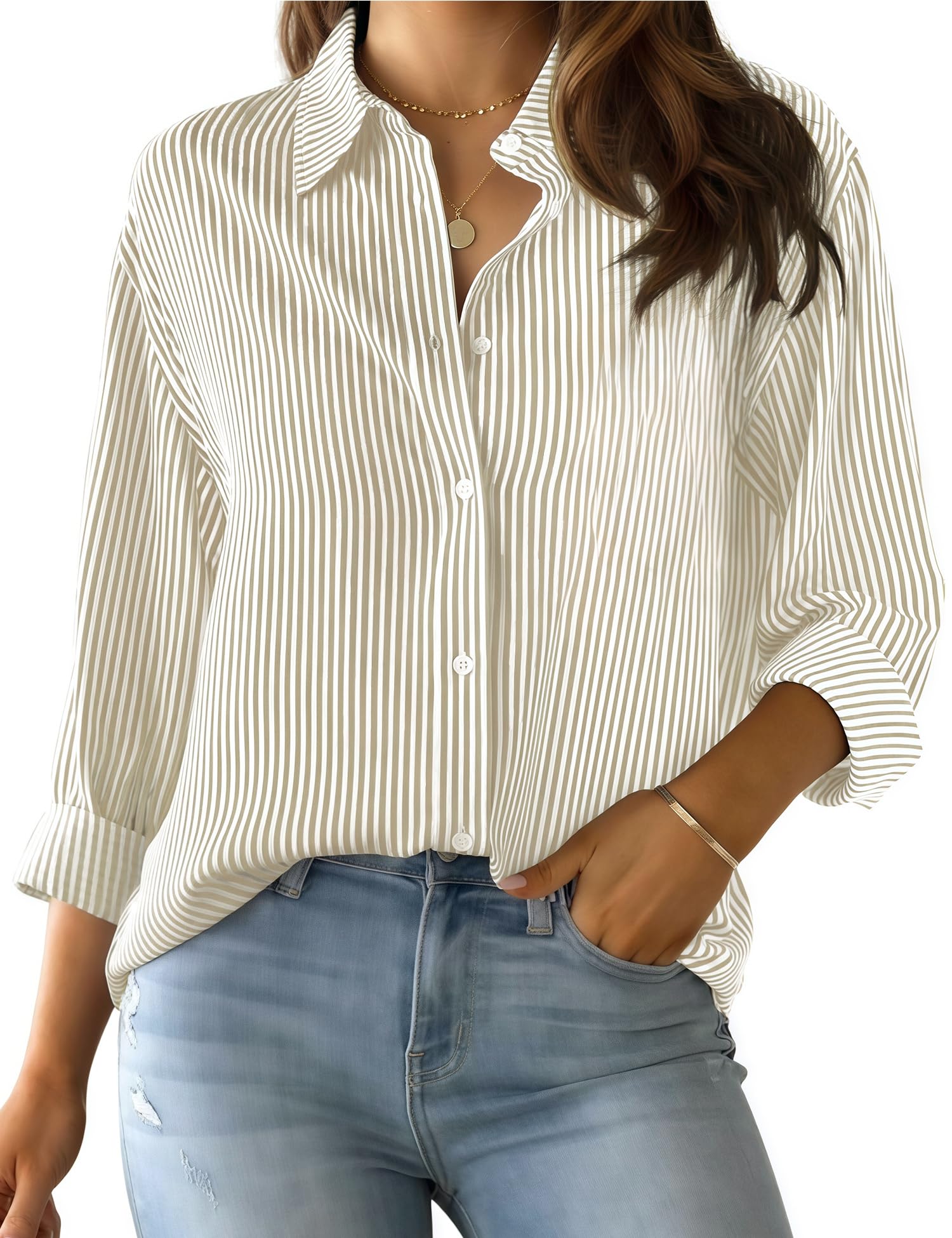 LOMON Button Down Shirt for Women Spring Summer Tops Long Sleeve Business Dressy Casual Blouses Collared Work Outfits Clothes
