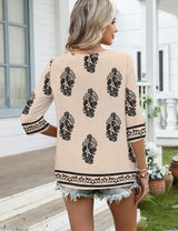 LOMON Women's 3/4 Length Sleeve Boho Tops V Neck Lace Summer Outfits Dressy Casual Flowy Shirts Vacation Clothes Blouses