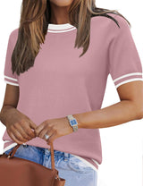 LOMON Short Sleeve Sweater for Women Light-Weight Crew Neck Summer Tops Dressy Casual Women's Clothes 2026, S-XXL
