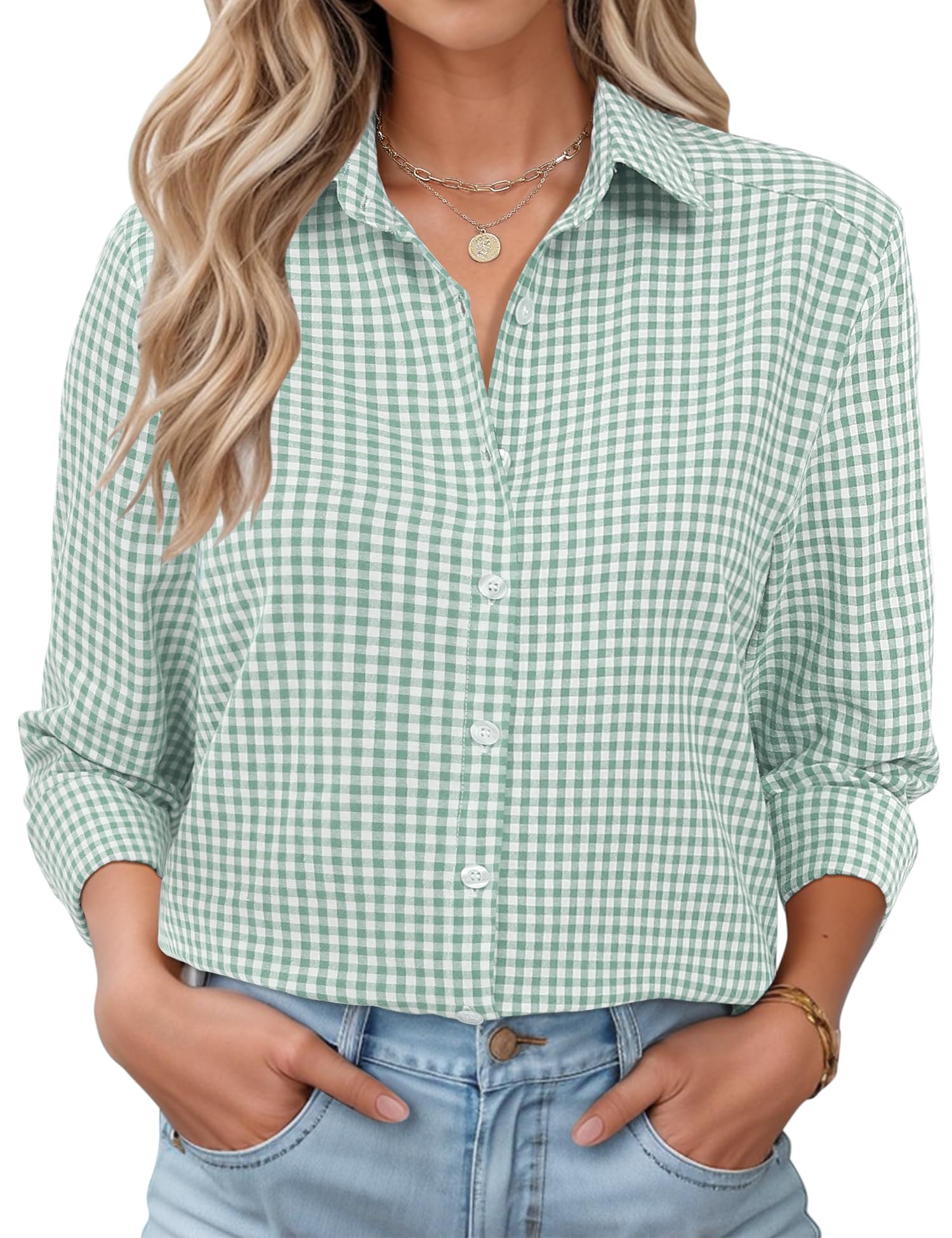 LOMON Womens Long Sleeve Button Down Shirts Casual Loose Fit Cotton Collared Blouses