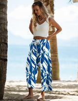 LOMON Women's Casual Wide Leg Pants Drawstring Elastic Waist Flowy Palazzo Pants with Pockets