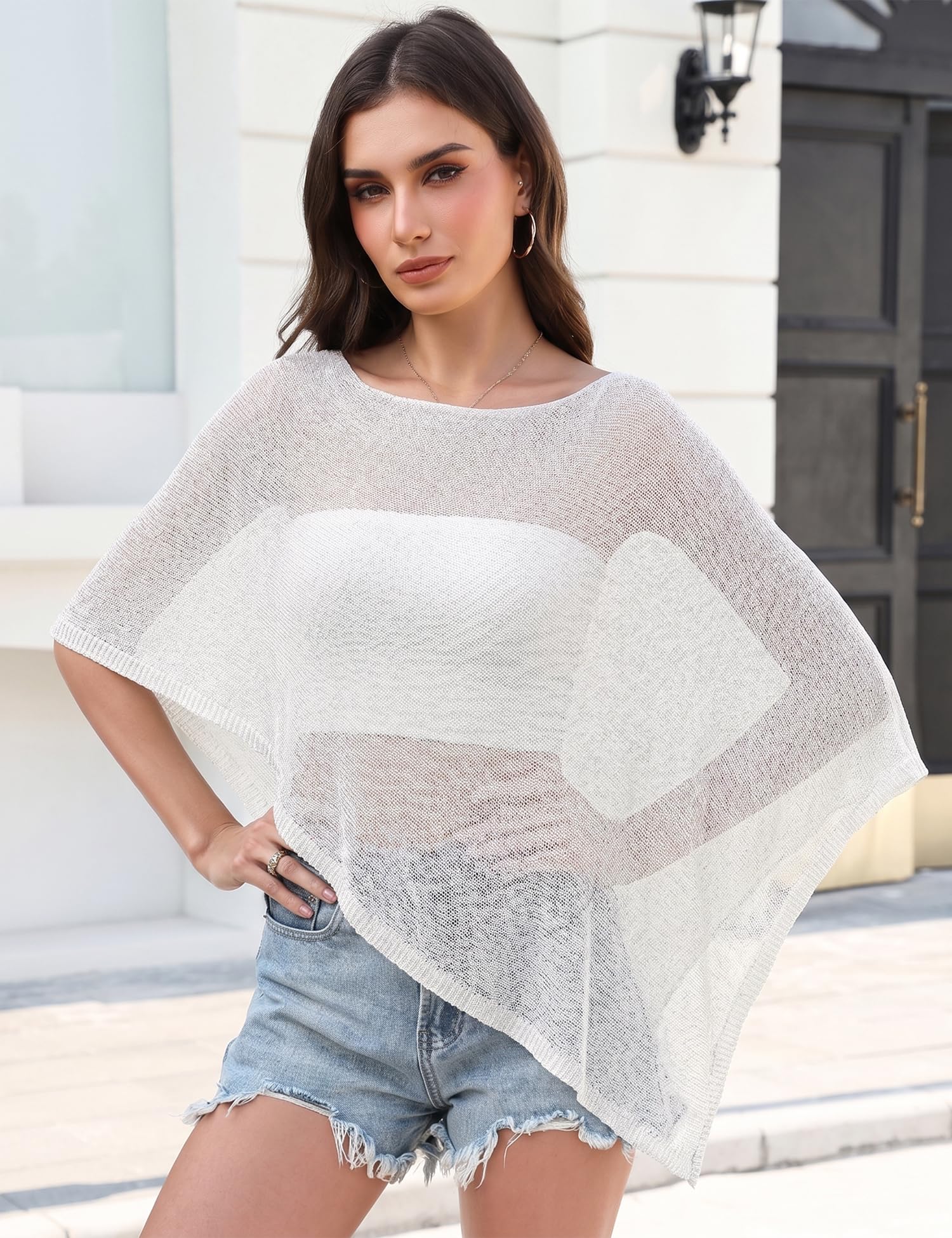 LOMON Womens Sheer Poncho Shrug Bolero Lightweight Knit Crochet Shrug Mesh Cover Up Summer 2026