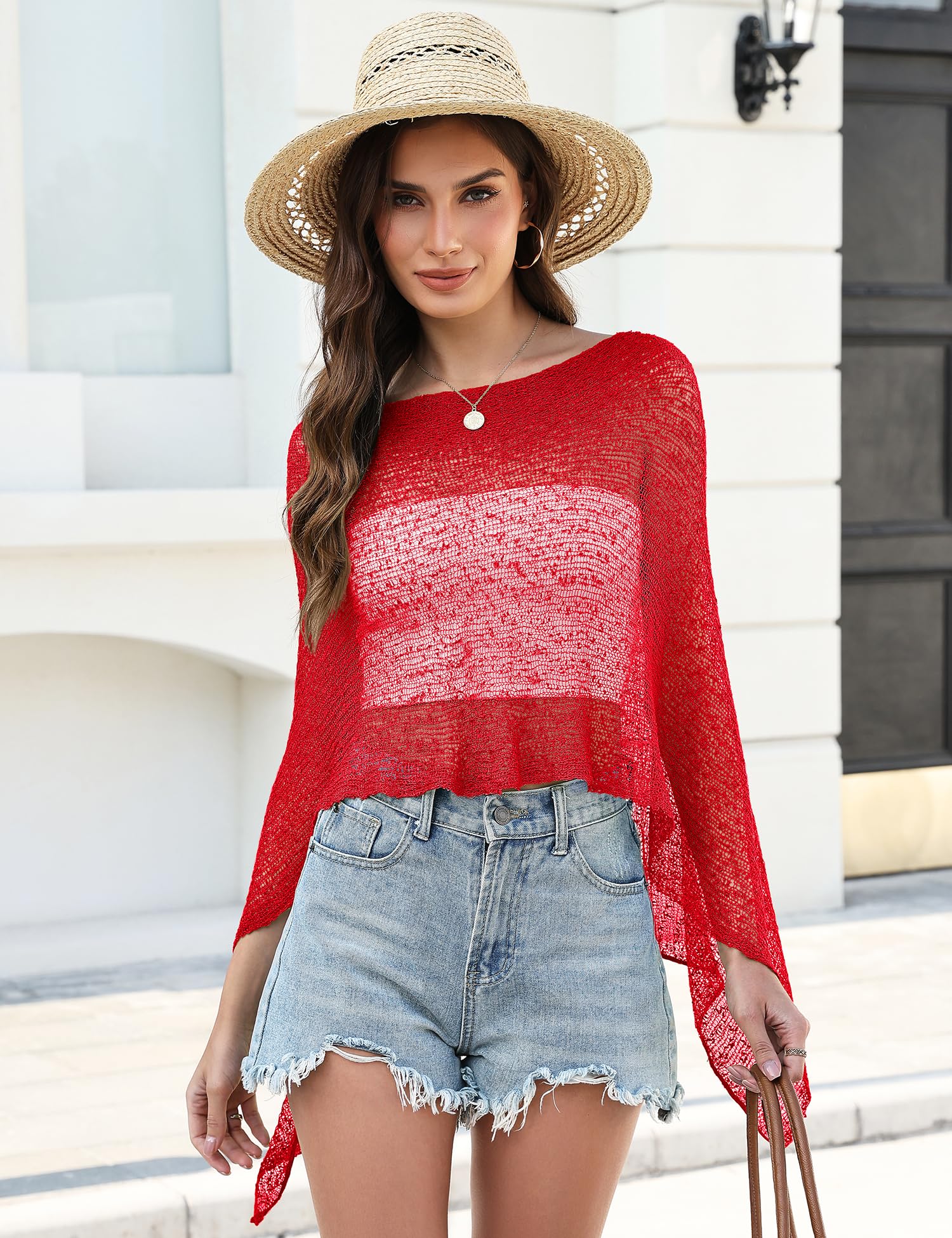 LOMON Womens Sheer Poncho Shrug Bolero Lightweight Knit Crochet Shrug Mesh Cover Up Summer 2026