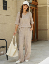 LOMON Women's 2 Piece Lounge Pajama Sets Soft 3/4 Sleeve Tops and Wide Leg Pants Loose Casual Outfits with Pockets