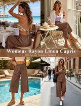 LOMON Women's Wide Leg Capri Pants Cropped Palazzo Summer Beach Vacation Casual Pants with Pockets
