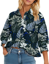 LOMON Womens 3/4 Sleeve Button Down Tops Dressy Casual Collared Shirts Blouses Ruffle Babydoll Tops Loose Fit