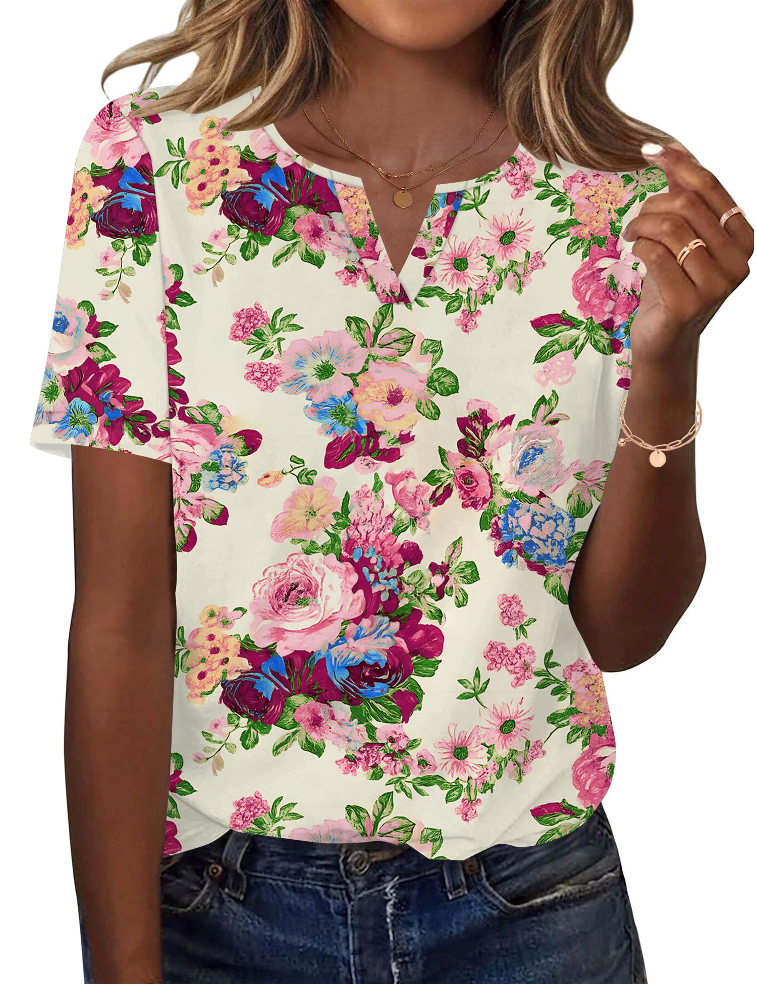 LOMON Womens Short Sleeve V Neck T Shirts Summer Tops Basic Tees Business Casual Blouses Trendy Fashion Clothes