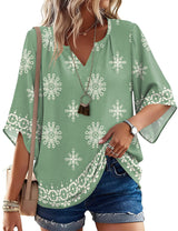 LOMON Women's 3/4 Length Sleeve Boho Tops V Neck Casual Vacation Clothes Loose Fit Tunic Shirts S-3XL