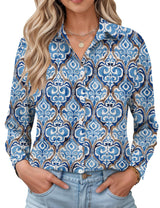 LOMON Womens Long Sleeve Button Down Shirts Casual Loose Fit Cotton Collared Blouses