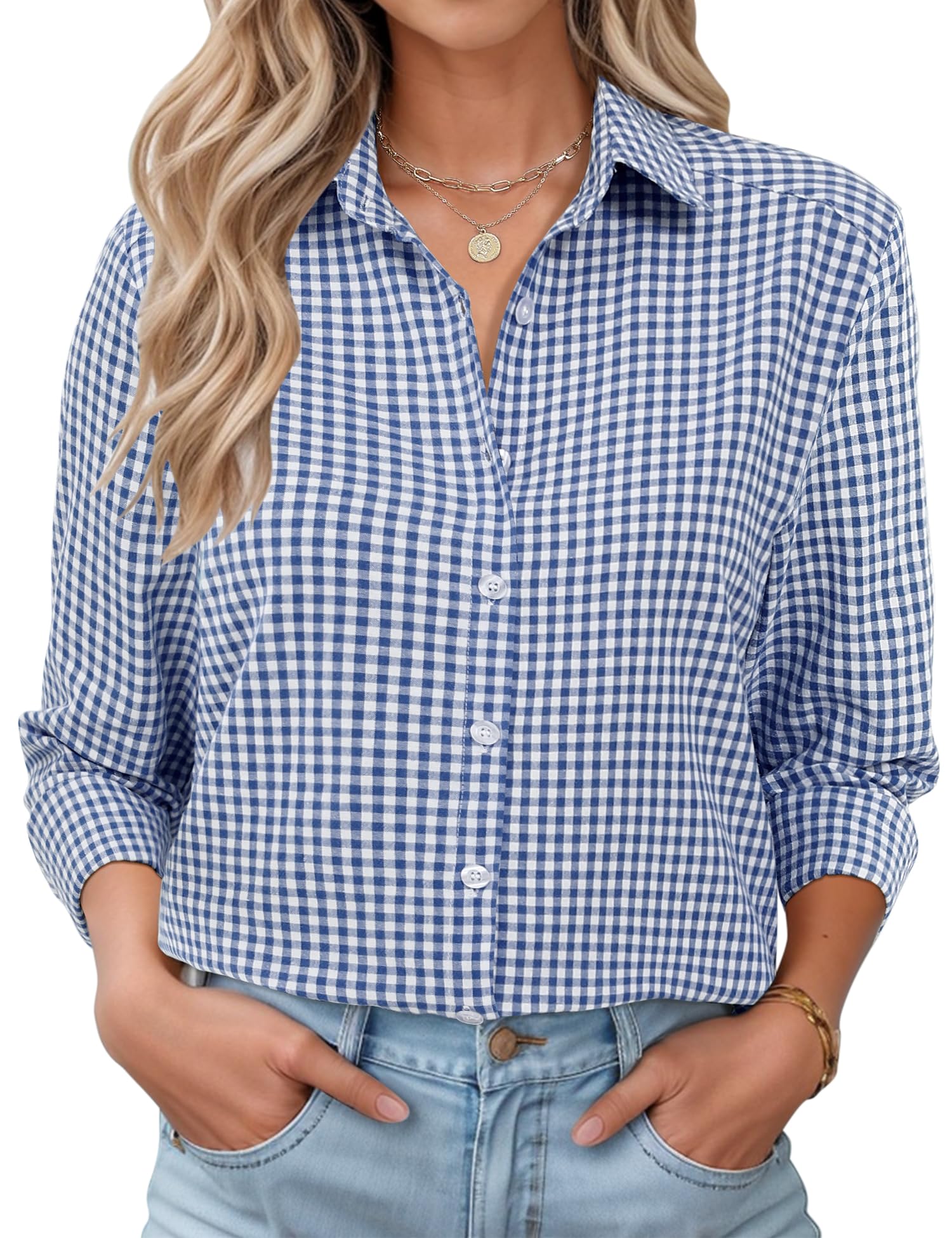 LOMON Womens Long Sleeve Button Down Shirts Casual Loose Fit Cotton Collared Blouses