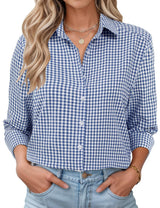 LOMON Womens Long Sleeve Button Down Shirts Casual Loose Fit Cotton Collared Blouses