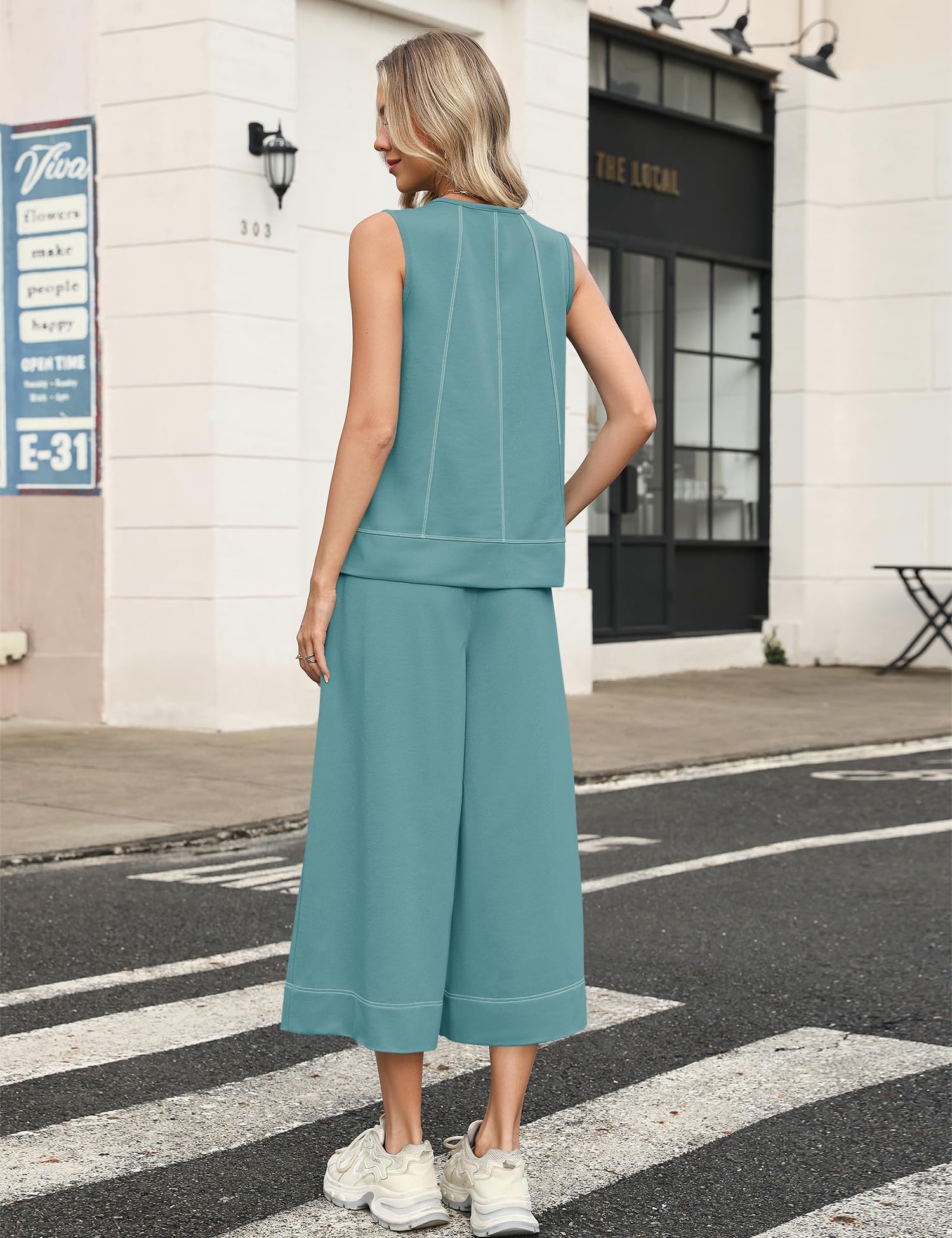 LOMON Two Piece Sets for Women Summer Outfits Sleeveless Tank Tops Wide Leg Crop Pants Matching Lounge Vacation Travel