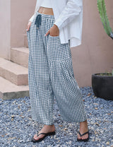 LOMON Womens Wide Leg Linen Pants Casual Drawstring Palazzo Harem Pants Summer Loose Beach Travel Vacation Pants with Pockets