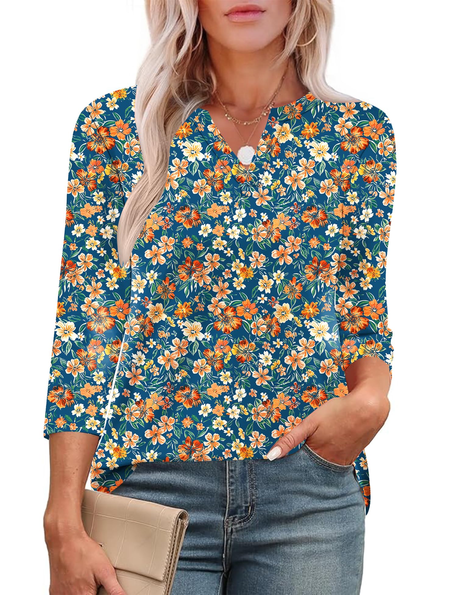 LOMON Womens 3/4 Length Sleeve Tops V Neck Business Casual Blouses Summer Tees Shirts 2026