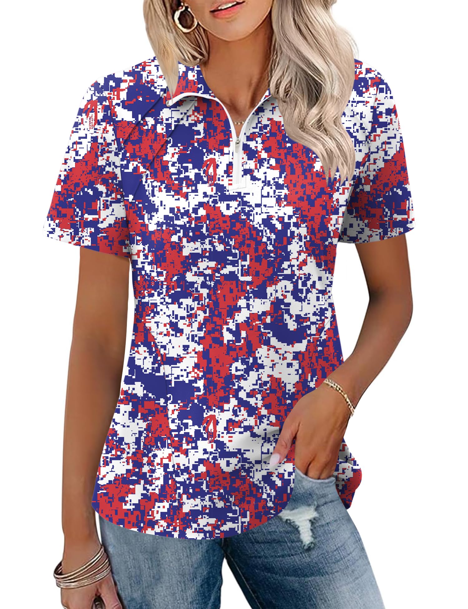 LOMON Womens Golf Polo Shirts Summer Short Sleeve 1/4 Zip Tops Moisture Wicking Casual Tennis Activewear with Pockets