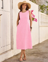 LOMON Summer Dresses for Women Cotton Casual Maxi Dress Beach Vacation Long Sundresses Plaid Striped with Pockets