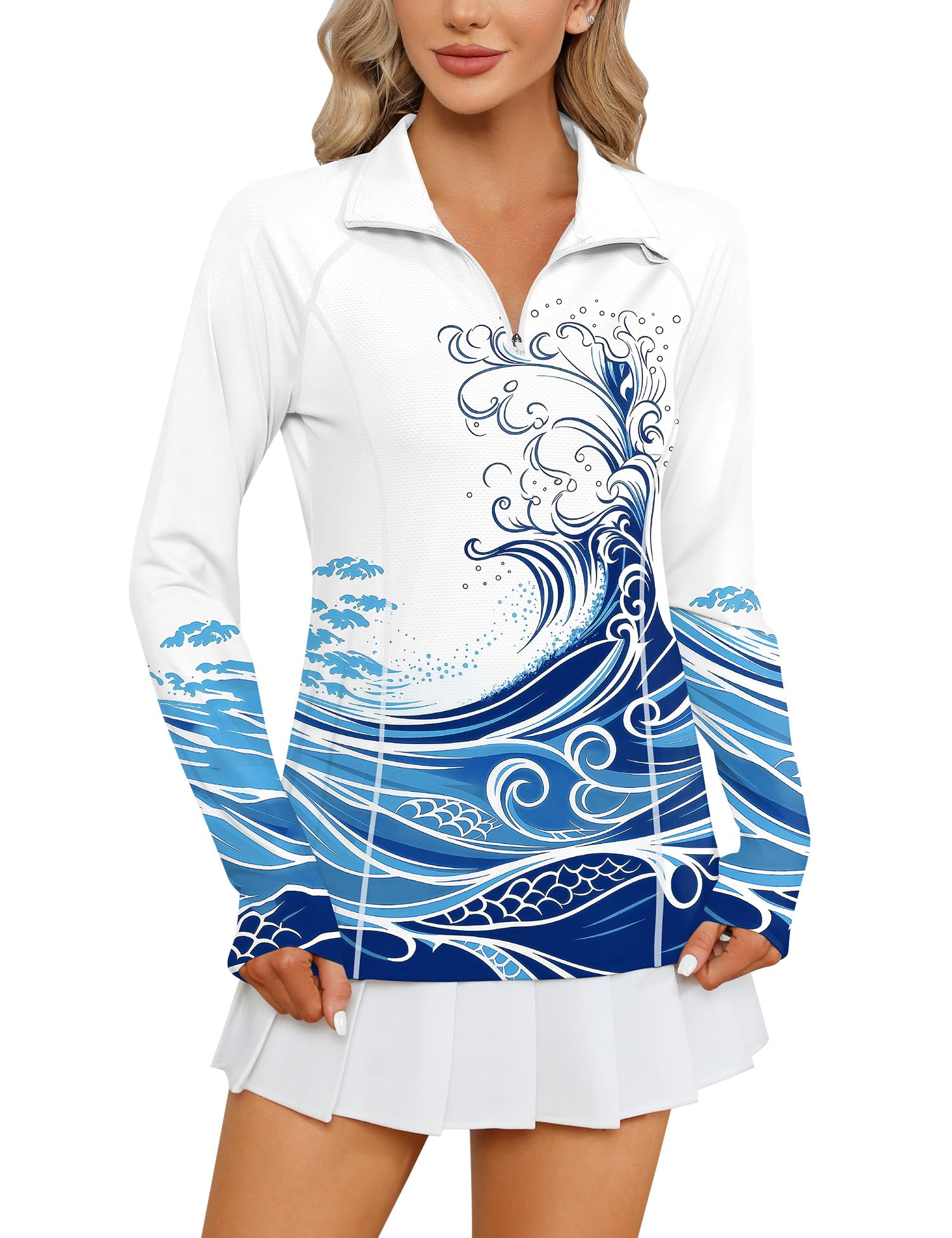 LOMON Women Long Sleeve Shirts Sun Protection 1/4 Zip Summer Quick Dry Hiking Shirts Quarter Zip Pullover for Women