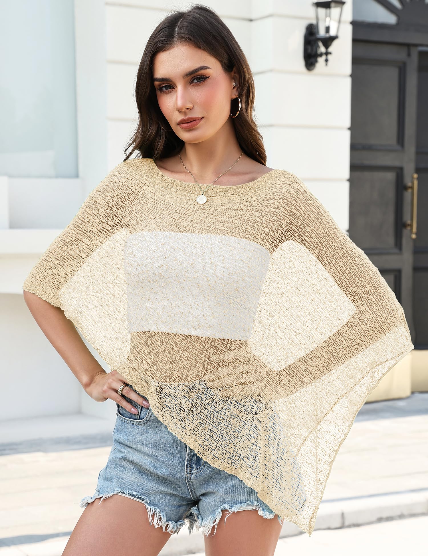 LOMON Womens Sheer Poncho Shrug Bolero Lightweight Knit Crochet Shrug Mesh Cover Up Summer 2026