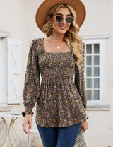 LOMON Blouses for Women Puff Long Sleeve Shirts Square Neck Casual Smocked Tunic Tops 2024 Spring Fall Winter Clothes S-XL