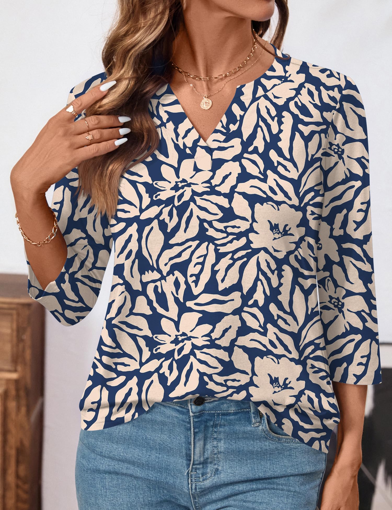 LOMON Womens 3/4 Length Sleeve Tops V Neck Business Casual Blouses Summer Tees Shirts 2026