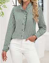 LOMON Button Down Shirts for Women Dressy Casual Long Sleeve Ruffle Blouses Office Tops Work Shirt