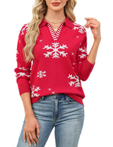 LOMON V Neck Long Sleeve Loose Sweaters Color Block Striped Knitted Pullover Jumper Tops