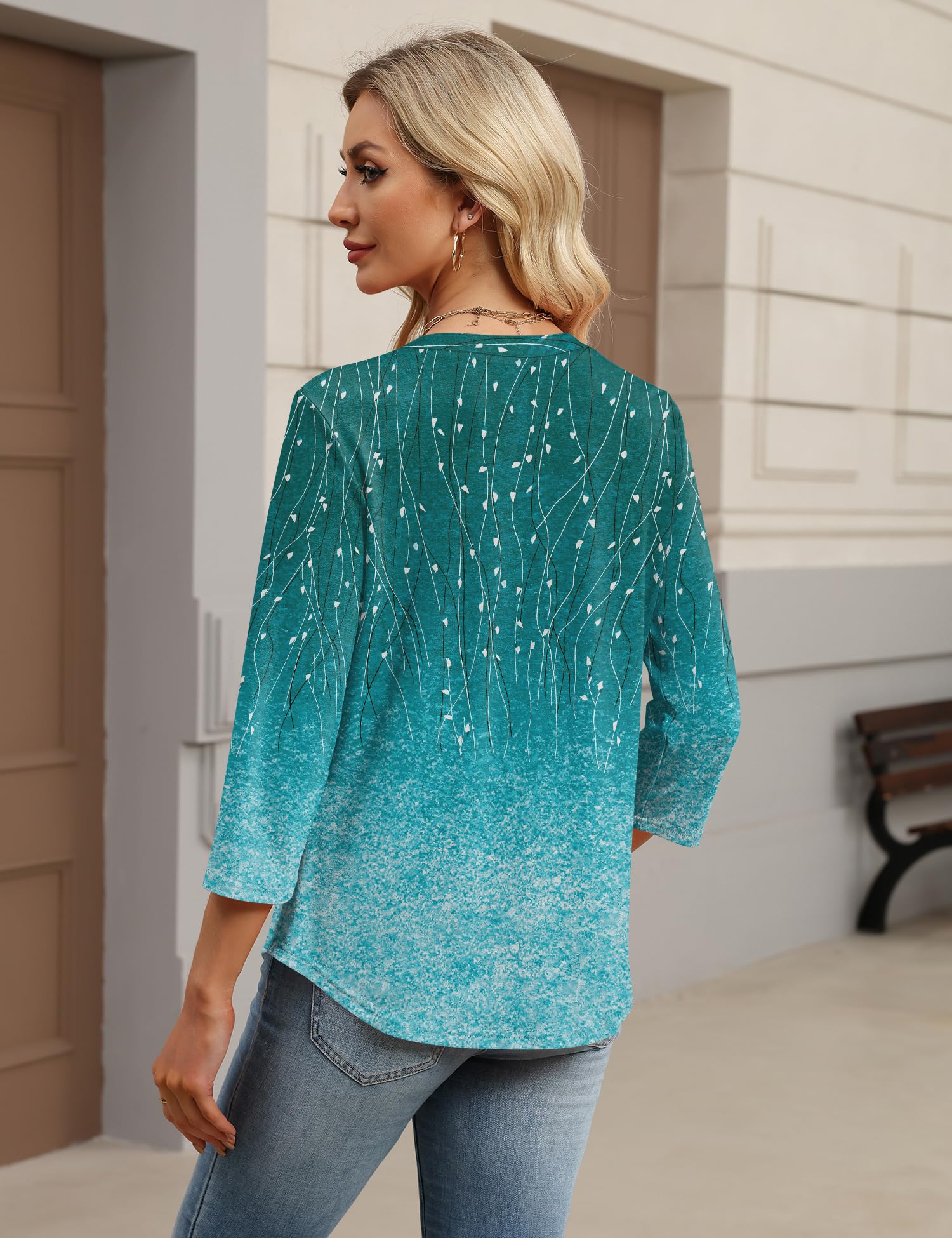 LOMON Womens Tops 3/4 Sleeve Botton Down Shirts Casual V Neck Tunic Blouses Pleated Fashion Summer Tees 2026 Trendy S-3XL