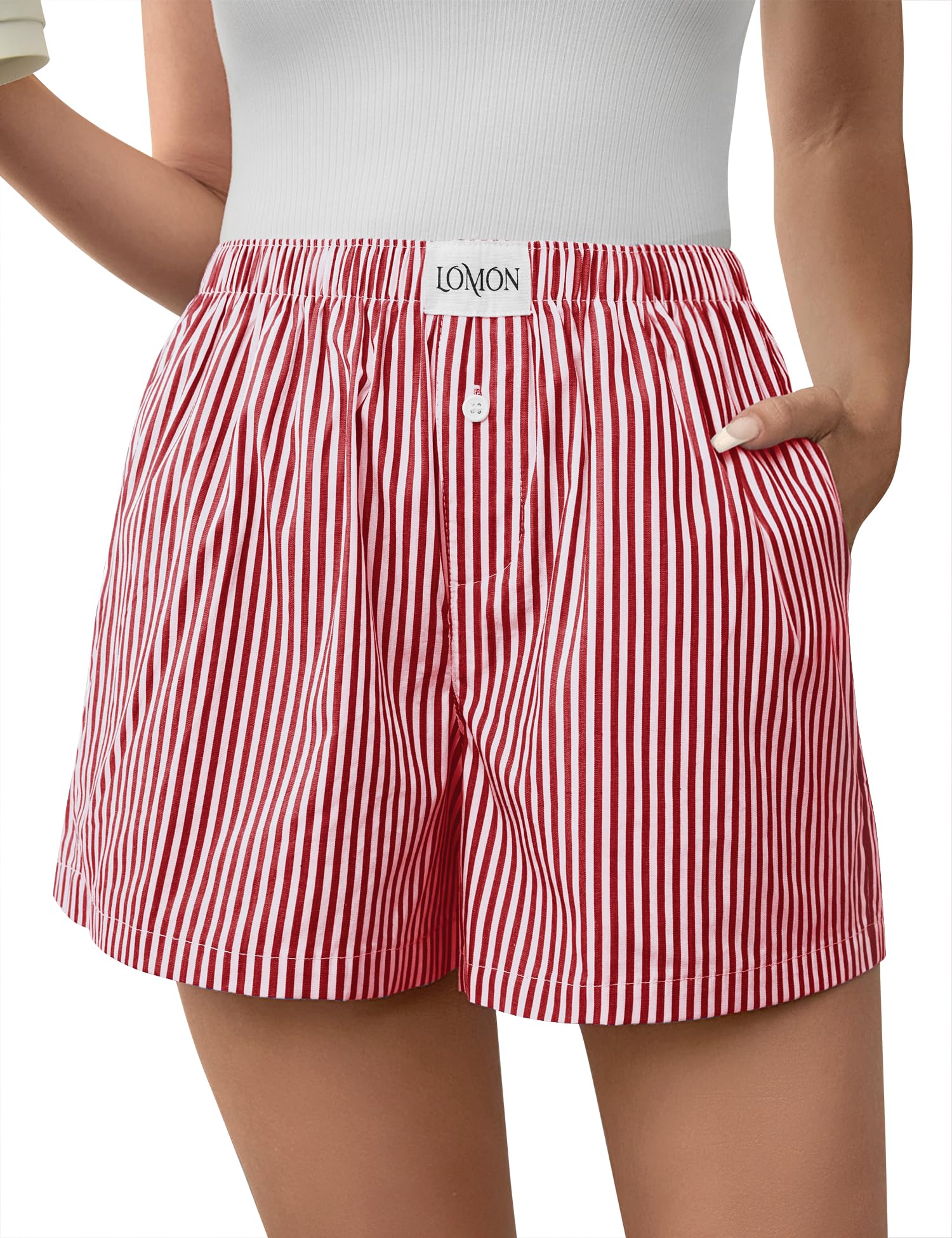 Lomon Boxer Shorts for Women Summer Gingham Pajamas 2026 Lounge Sleep Pj Plaid Shorts Y2K Beach Bottoms with Pockets