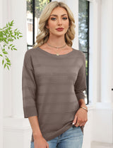 LOMON Womens Sweaters Casual Boat Neck 3/4 Sleeve Lightweight Knit Trendy Pullover Sweater Summer Tops S-XL