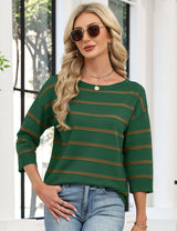 LOMON Womens Sweaters Casual Boat Neck 3/4 Sleeve Lightweight Knit Trendy Pullover Sweater Summer Tops S-XL