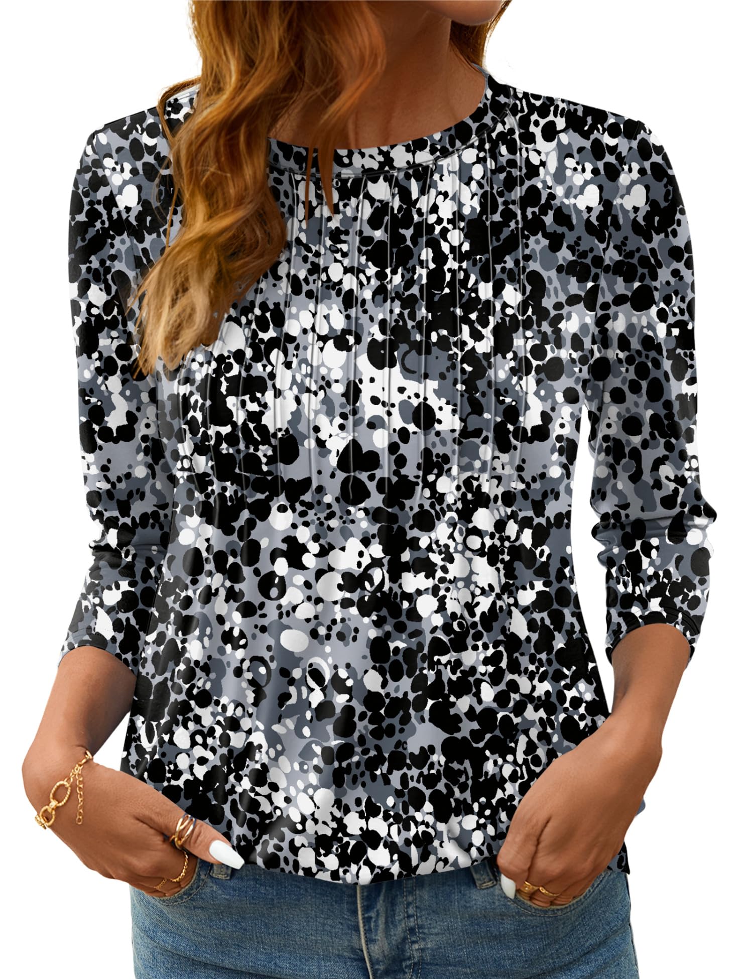 LOMON Women's 3/4 Length Sleeve Tops Crew Neck Dressy Casual Blouses Summer Tees Shirts