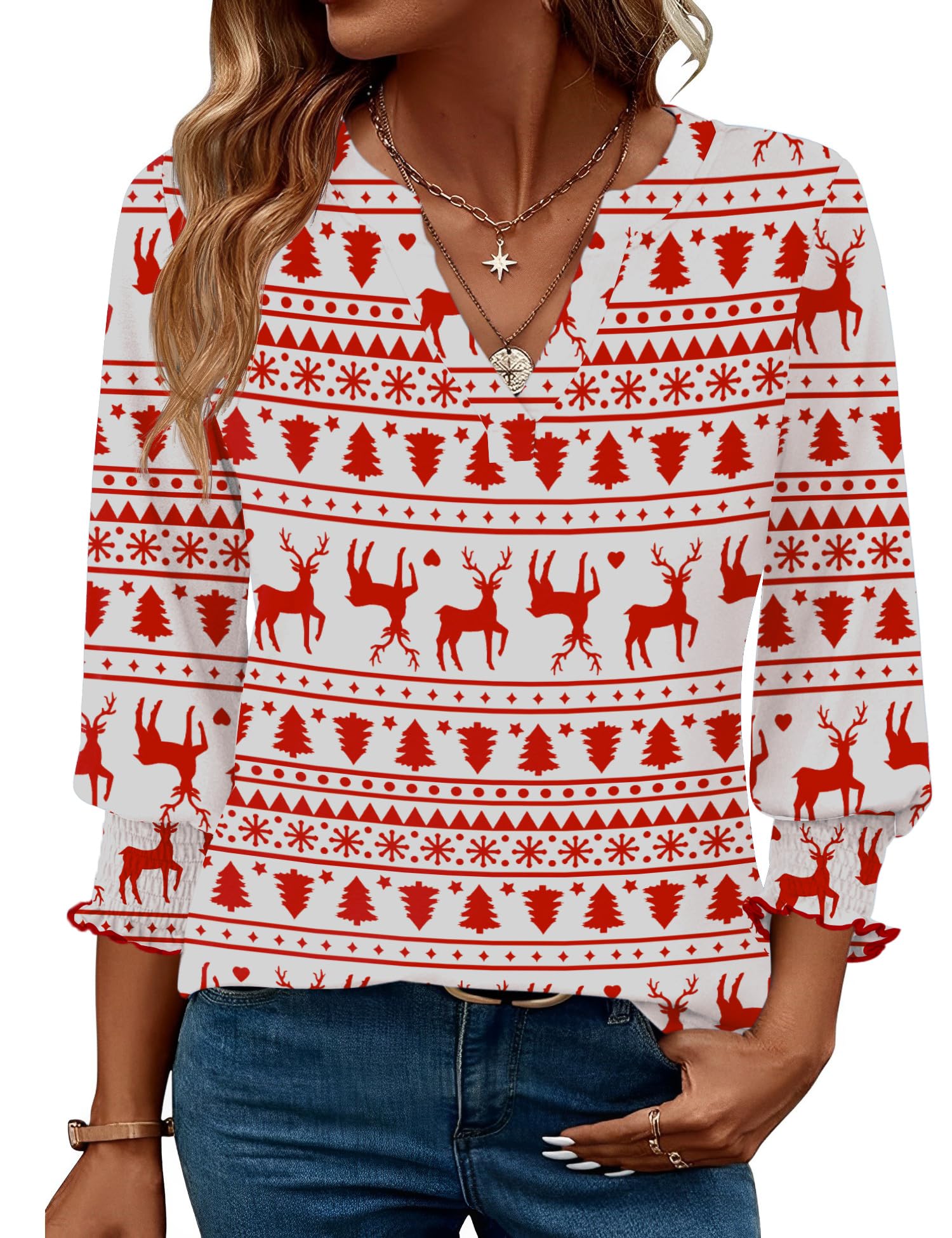 LOMON Women's 2026 Fashion Tops 3/4 Length Sleeve Business Casual Blouses Summer Tees Shirts S-4X