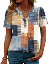 LOMON Womens Tops Dressy Casual V Neck Short Sleeve Shirts Summer Pleated Blouses Button Down Tunic Loose Fit