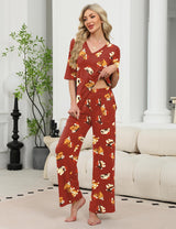 LOMON Women's 2 Piece Lounge Pajama Sets Soft 3/4 Sleeve Tops and Wide Leg Pants Loose Casual Outfits with Pockets