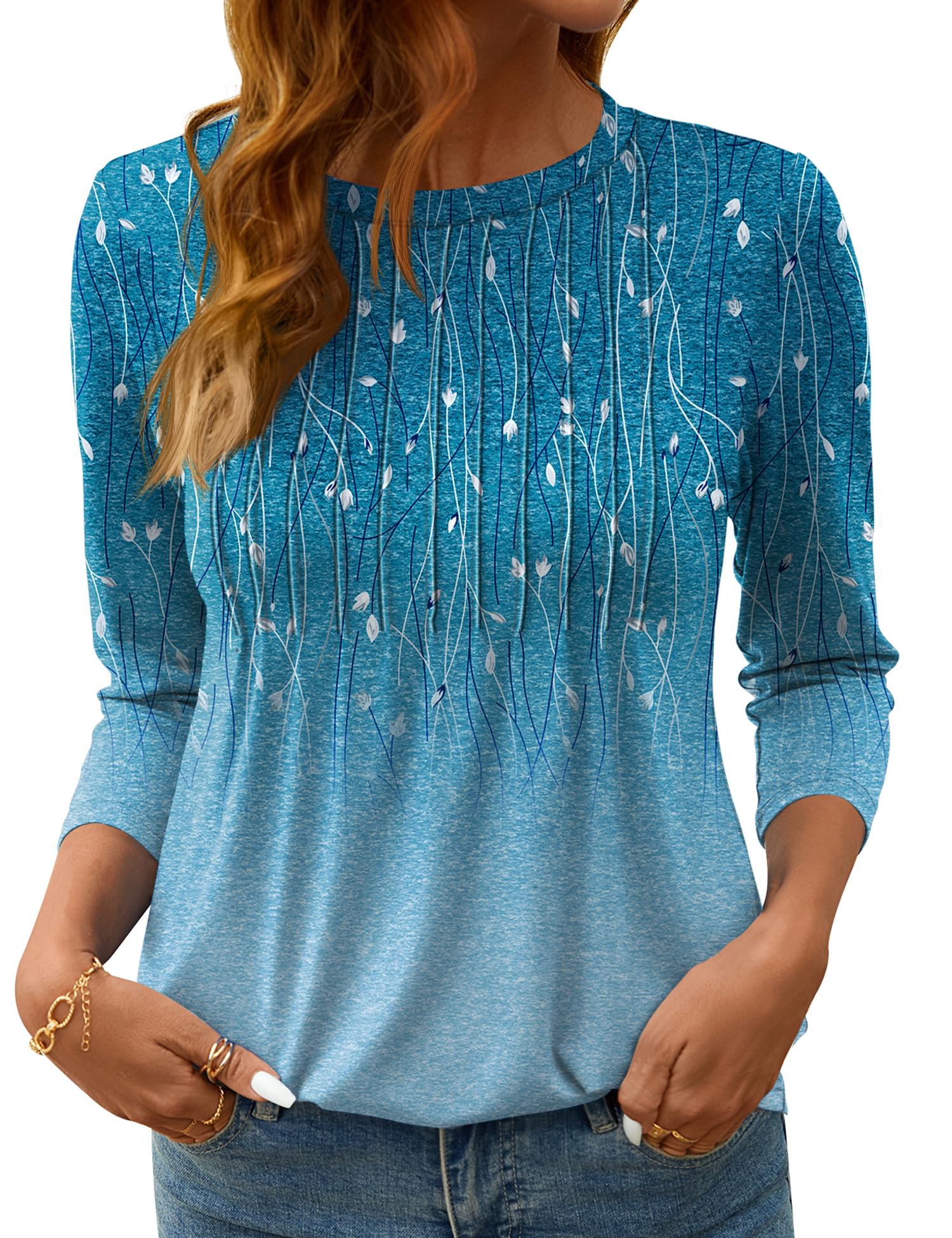 LOMON Women's 3/4 Length Sleeve Tops Crew Neck Dressy Casual Blouses Summer Tees Shirts