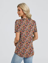 LOMON Womens Tops Dressy Casual V Neck Short Sleeve Shirts Summer Pleated Blouses Button Down Tunic Loose Fit