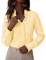 LOMON Button Down Shirts for Women Dressy Casual Long Sleeve Ruffle Blouses Office Tops Work Shirt