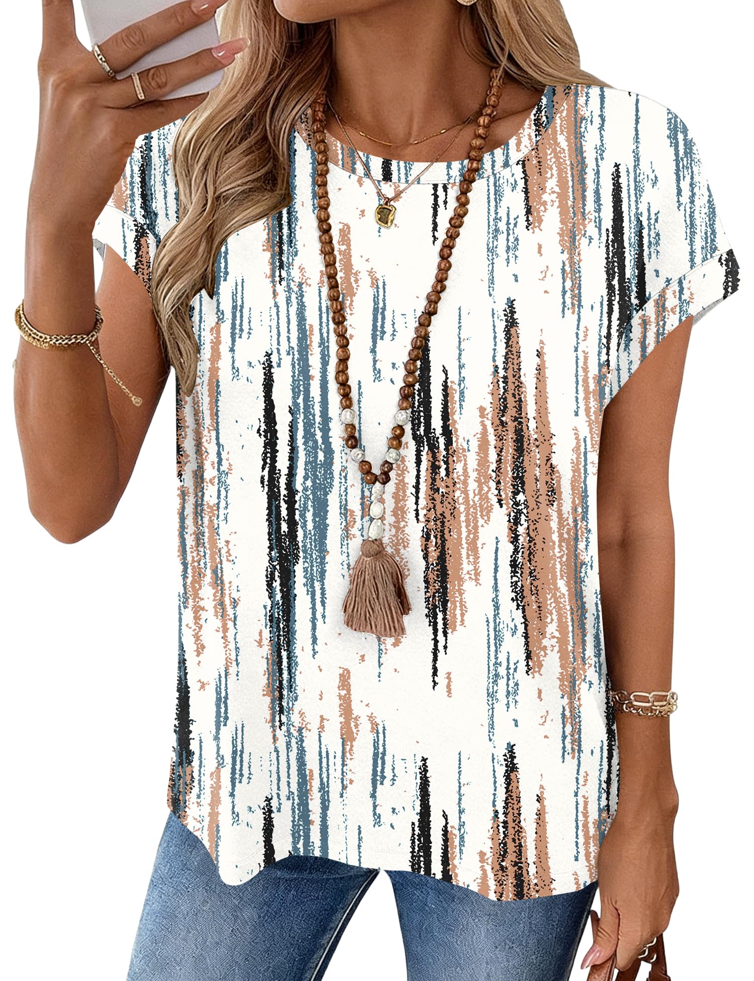 LOMON Womens Summer Tops Short Sleeve Shirts Cap Sleeve Tops Crew Neck Cute Trendy Tunic Blouses Dressy Casual Outfits 2026