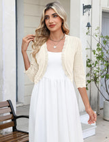 LOMON Women's 3/4 Sleeve Cropped Cardigan Knit Sweaters Trendy Open Front Bolero Shrugs for Dresses S-XXL