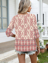 LOMON Women's 3/4 Length Sleeve Boho Tops V Neck Lace Summer Outfits Dressy Casual Flowy Shirts Vacation Clothes Blouses