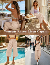LOMON Women's Wide Leg Capri Pants Cropped Palazzo Summer Beach Vacation Casual Pants with Pockets