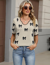LOMON Womens 2026 Spring V Neck Sweater Casual Tops Short Sleeve Lightweight Ribbed Knit Pullover Sweaters