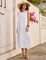 LOMON Summer Dresses for Women Cotton Casual Maxi Dress Beach Vacation Long Sundresses Plaid Striped with Pockets