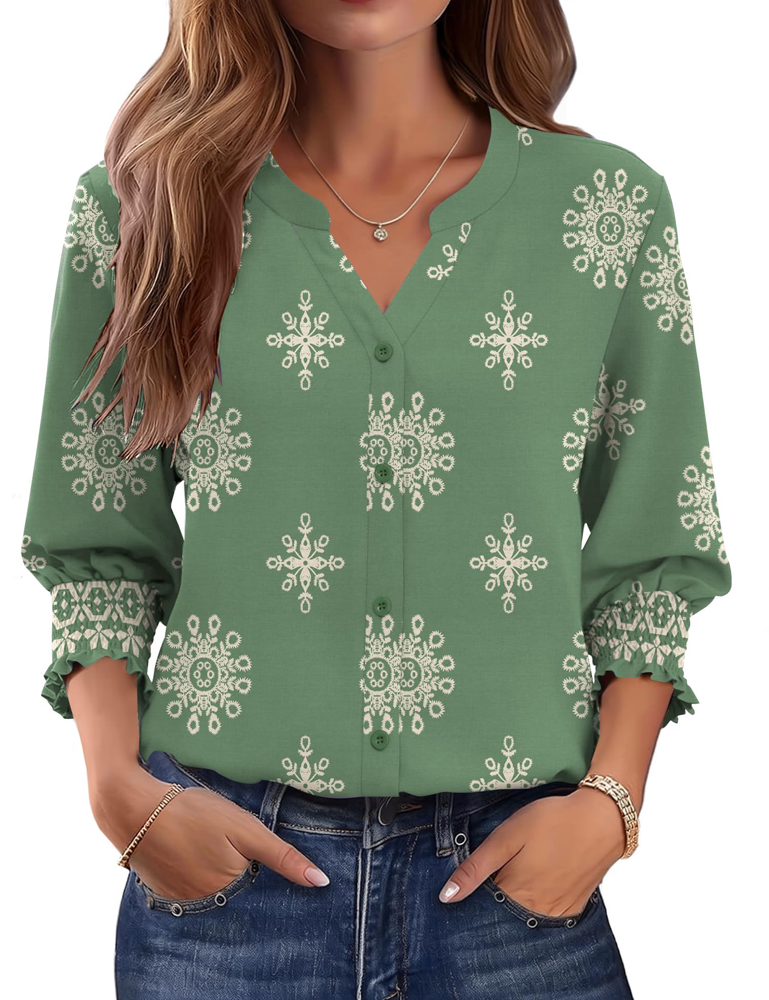 LOMON Button Down Shirts for Women 3/4 Length Sleeve Business Casual Blouses 2026 Summer Tops