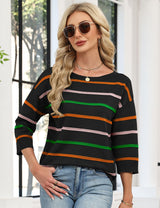LOMON Womens Sweaters Casual Boat Neck 3/4 Sleeve Lightweight Knit Trendy Pullover Sweater Summer Tops S-XL