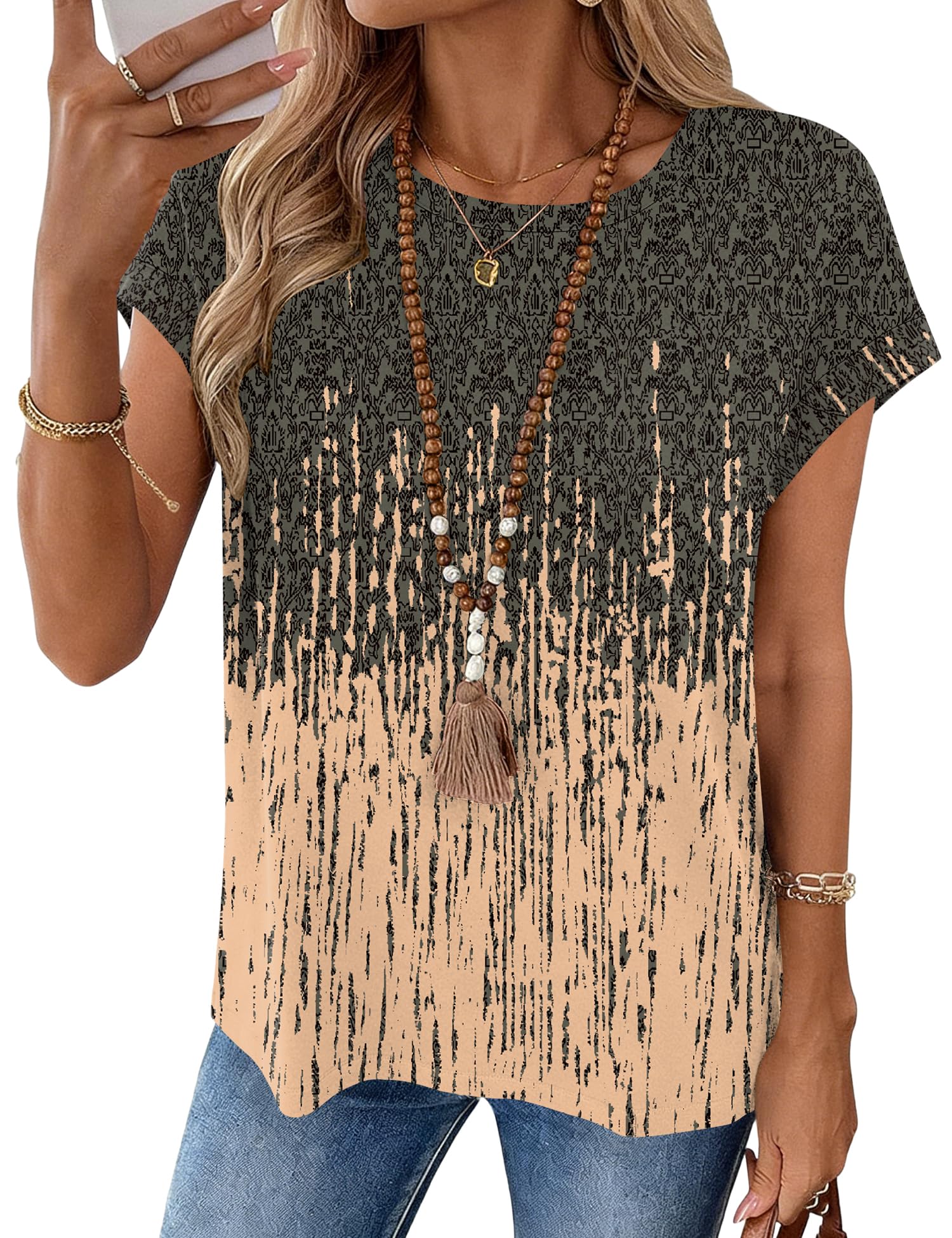 LOMON Womens Summer Tops Short Sleeve Shirts Cap Sleeve Tops Crew Neck Cute Trendy Tunic Blouses Dressy Casual Outfits 2026
