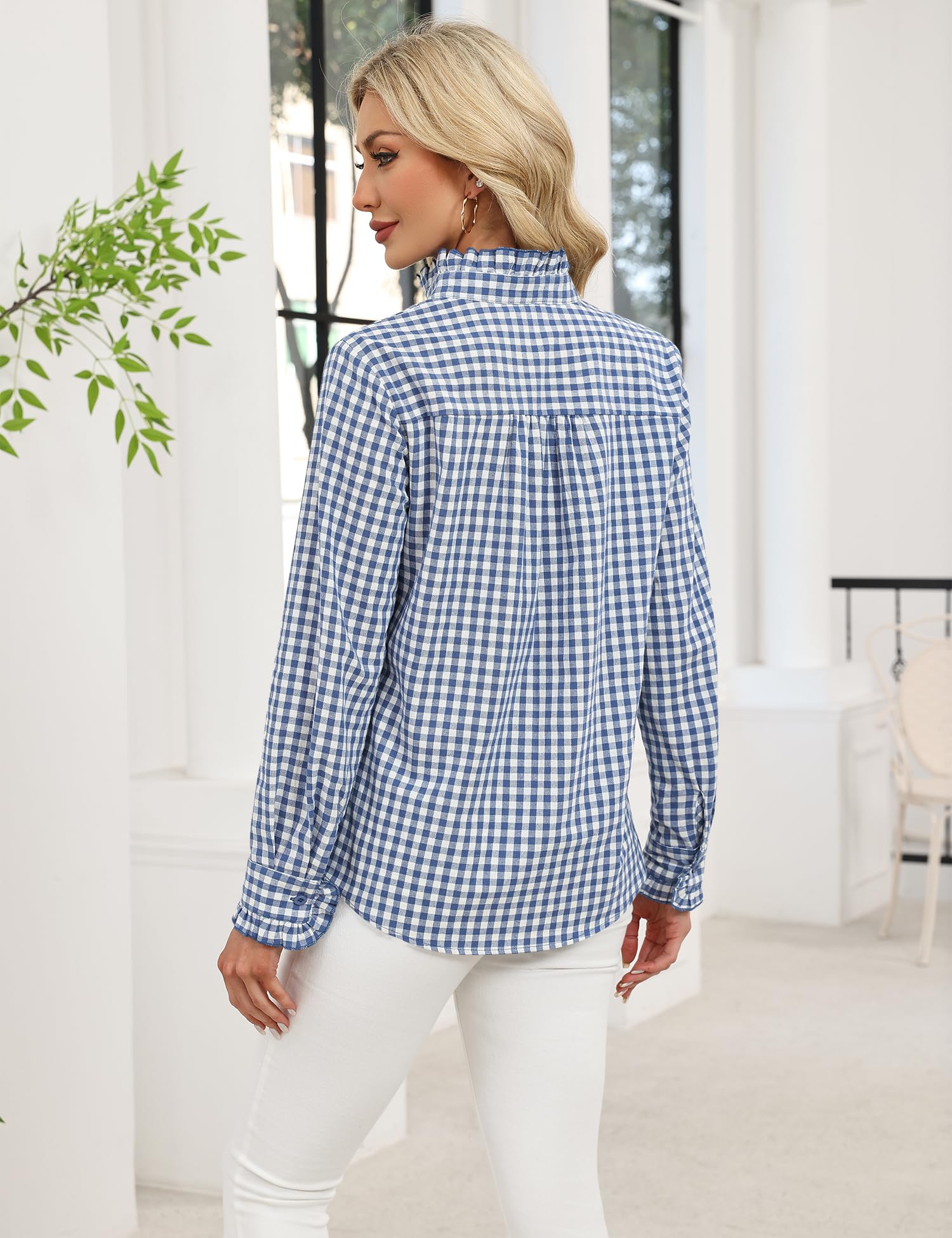 LOMON Button Down Shirts for Women Dressy Casual Long Sleeve Ruffle Blouses Office Tops Work Shirt