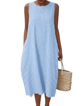 LOMON Summer Dresses for Women Cotton Casual Maxi Dress Beach Vacation Long Sundresses Plaid Striped with Pockets