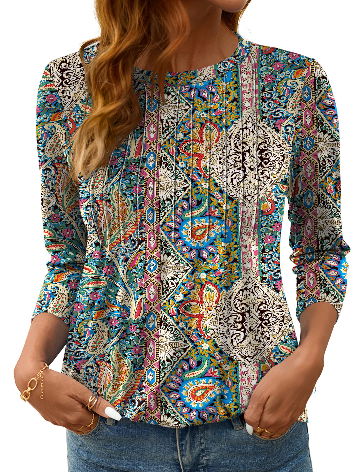 LOMON Women's 3/4 Length Sleeve Tops Crew Neck Dressy Casual Blouses Summer Tees Shirts